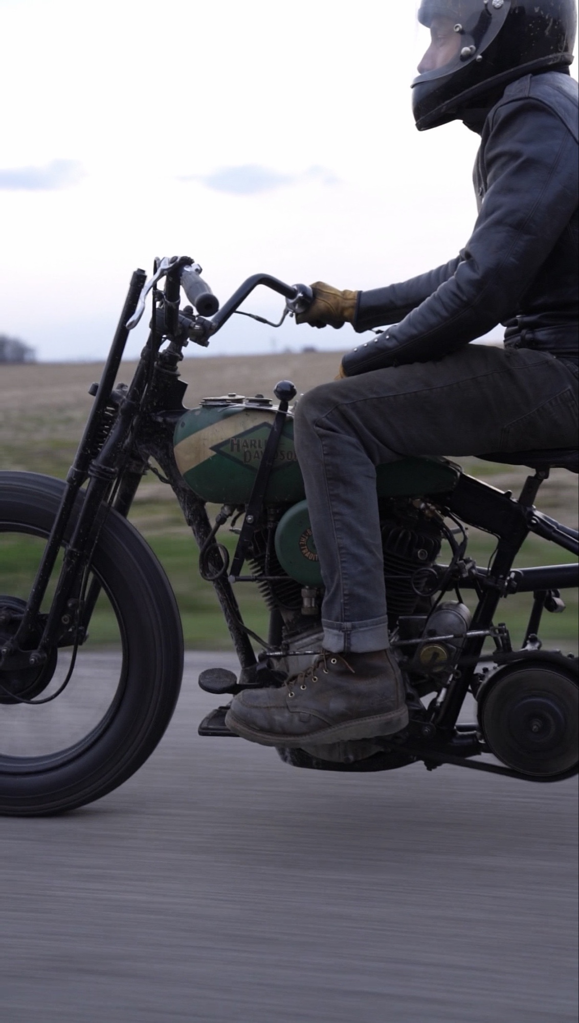 A hand-built bobber on the road.